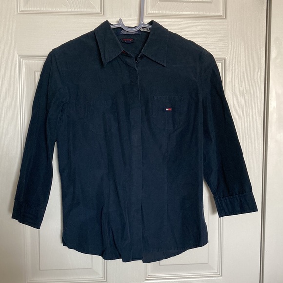 Tommy Hilfiger Shirt Blouse Y2K Cotton Velcro Closure, Dark Blue, M - Picture 8 of 9